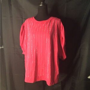 #646. ONE WORLD Pink Sequin Puff Sleeve Blouse